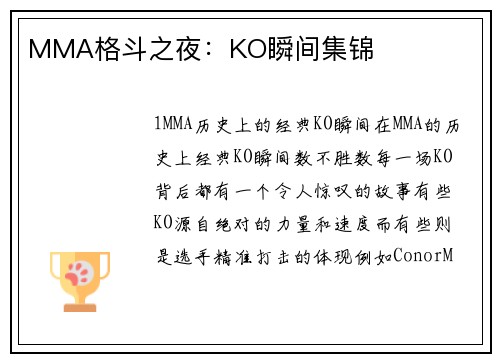 MMA格斗之夜：KO瞬间集锦