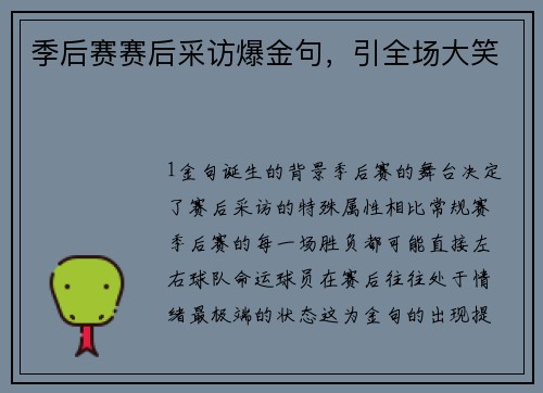 季后赛赛后采访爆金句，引全场大笑